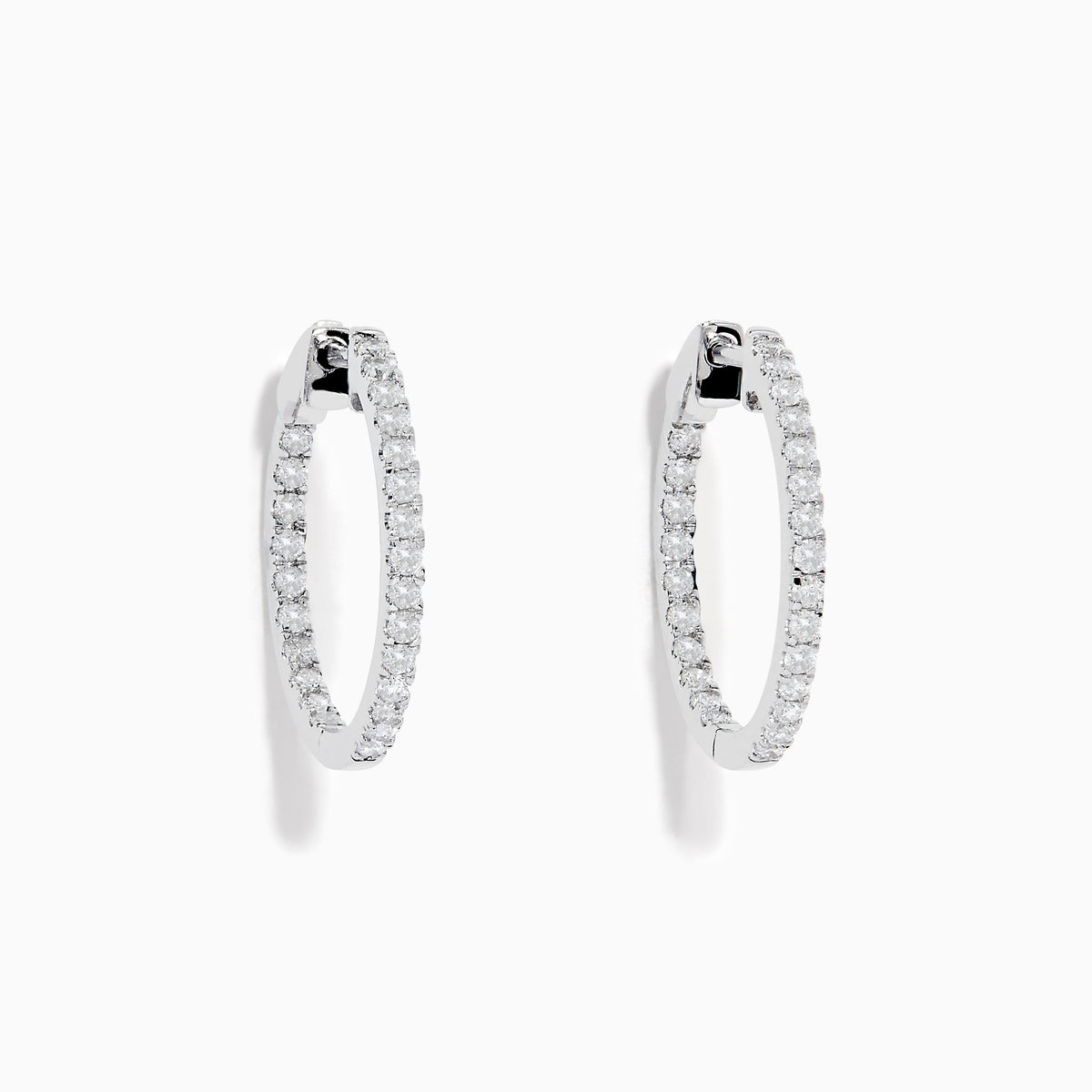 3/4" Diamond Hoop Earrings in 14K White Gold view 3