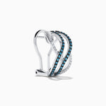 Blue and White Diamond Crossover Wave Earrings in 14K White Gold view 3