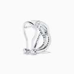 Blue and White Diamond Crossover Wave Earrings in 14K White Gold view 4