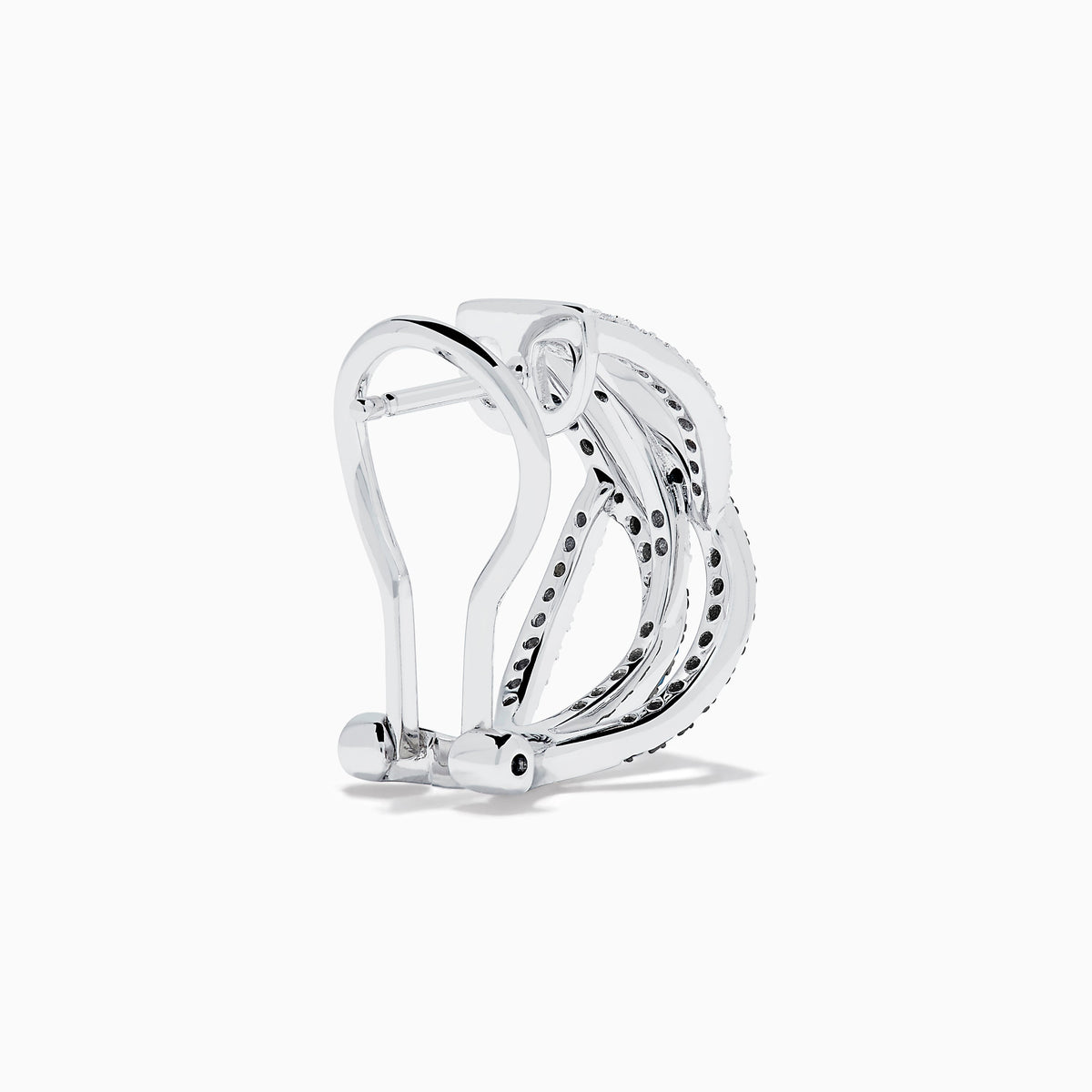 Blue and White Diamond Crossover Wave Earrings in 14K White Gold view 4