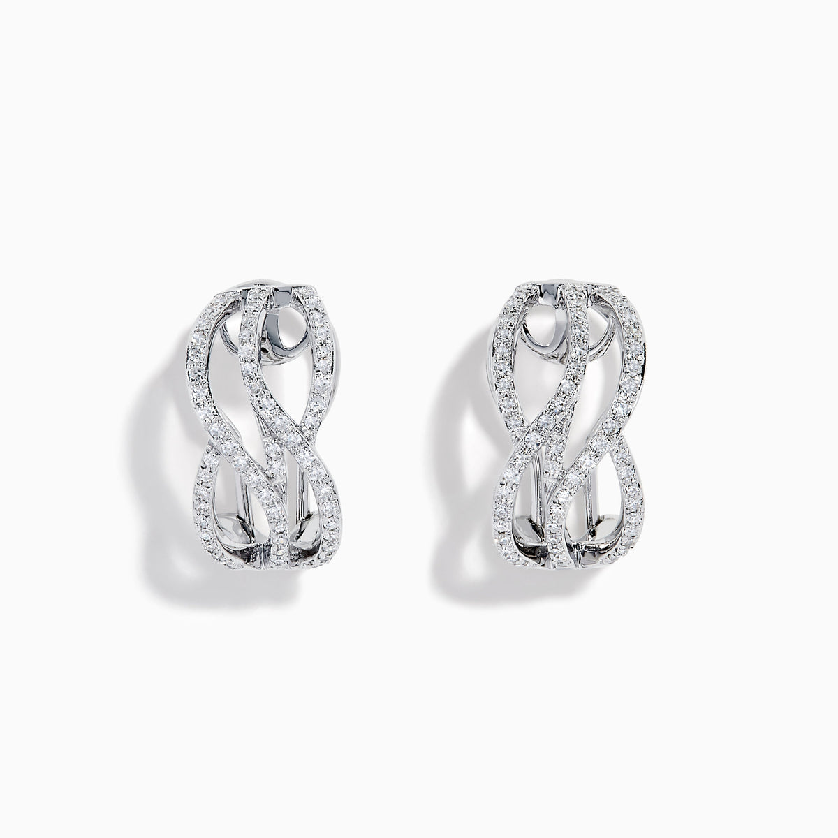 Diamond Pave Crossover Wave Earrings in 14K White Gold