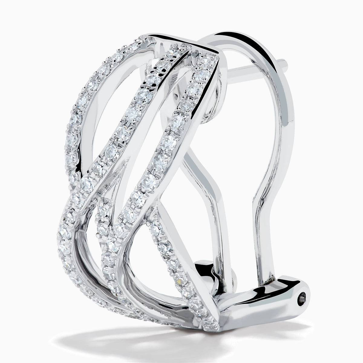 Diamond Pave Crossover Wave Earrings in 14K White Gold view 2