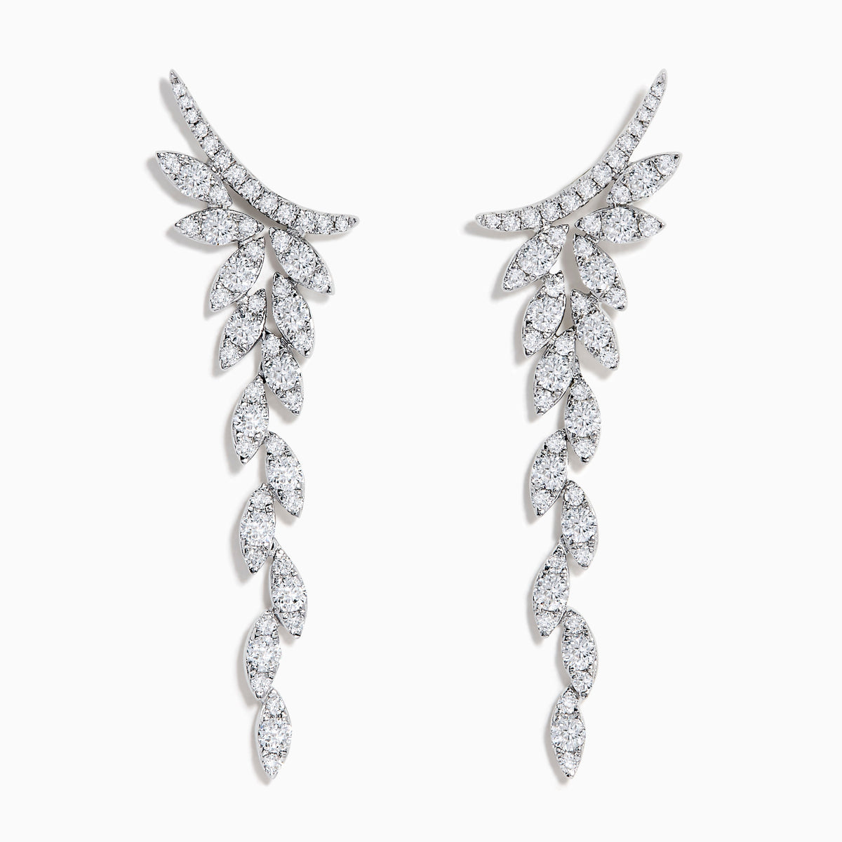Diamond Drop Leaf Earrings in 14K White Gold