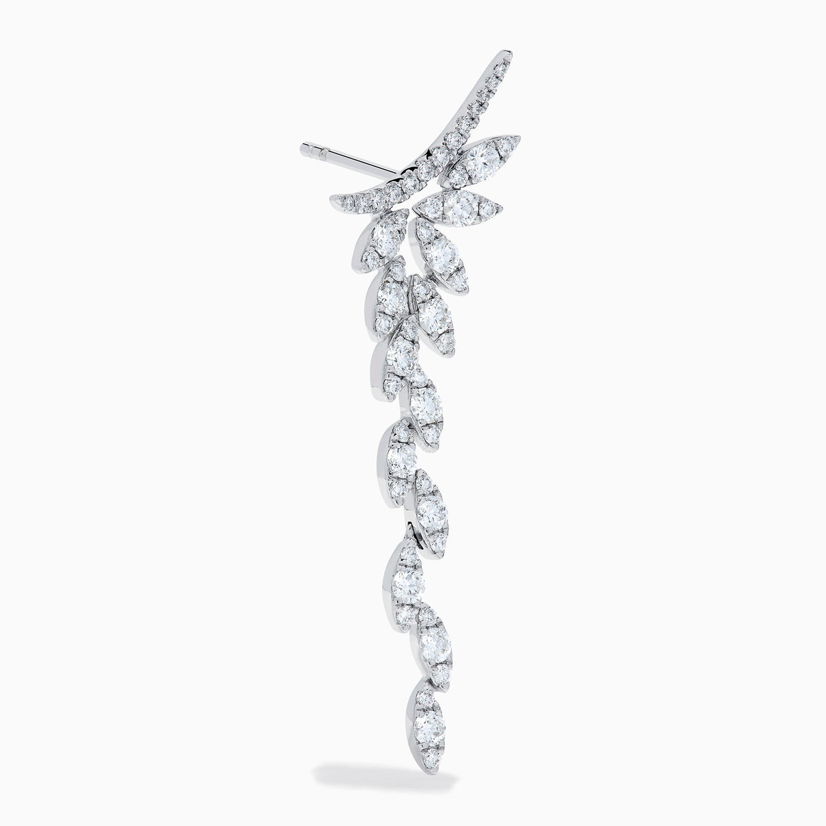 Diamond Drop Leaf Earrings in 14K White Gold view 3