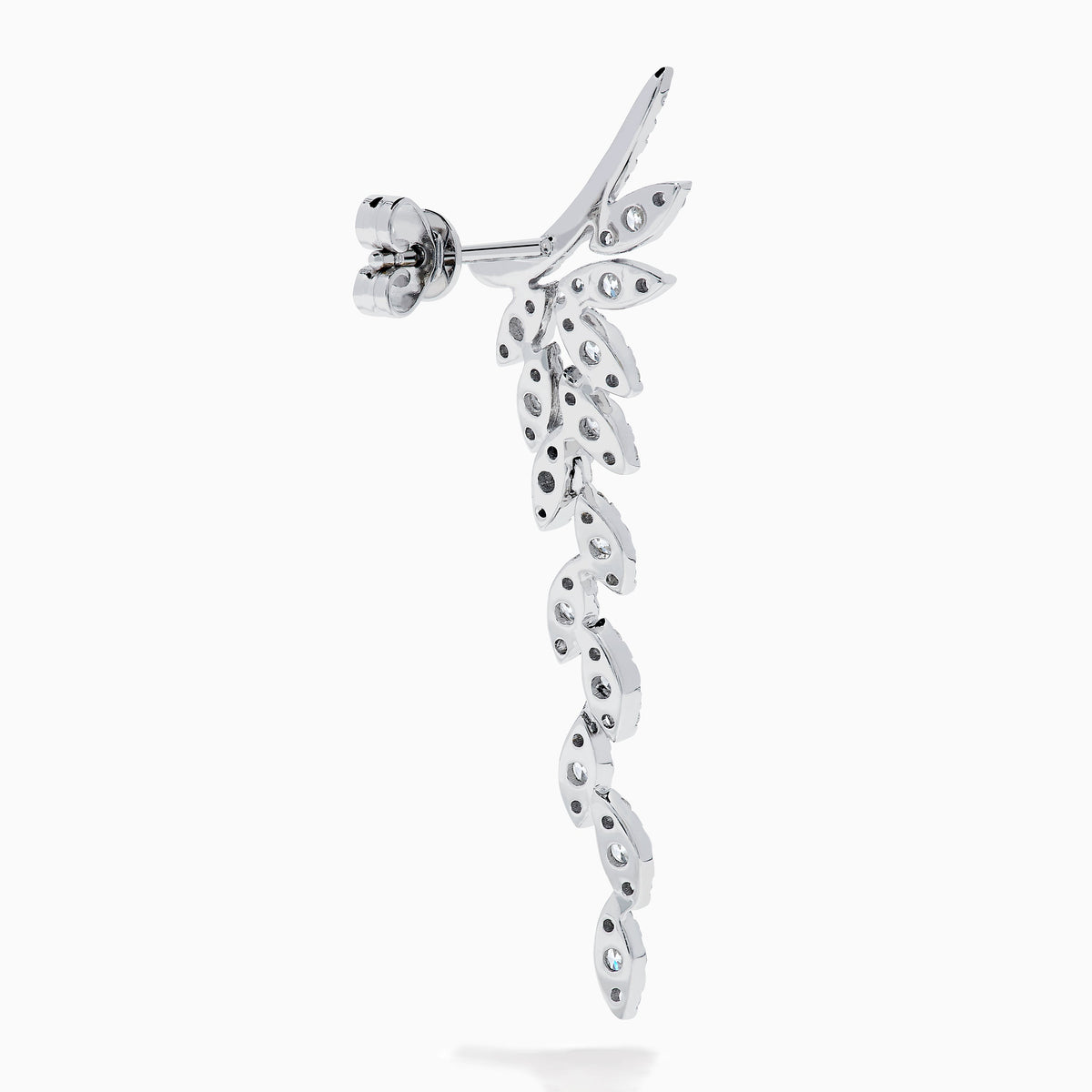 Diamond Drop Leaf Earrings in 14K White Gold view 4