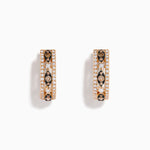 Espresso and White Diamond Openwork Huggie Earrings in 14K Rose Gold