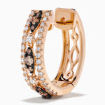 Espresso and White Diamond Openwork Huggie Earrings in 14K Rose Gold view 2