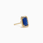 Blue Sapphire and Diamond Emerald-Cut Halo Stud Earrings in 14K Yellow Gold view 3