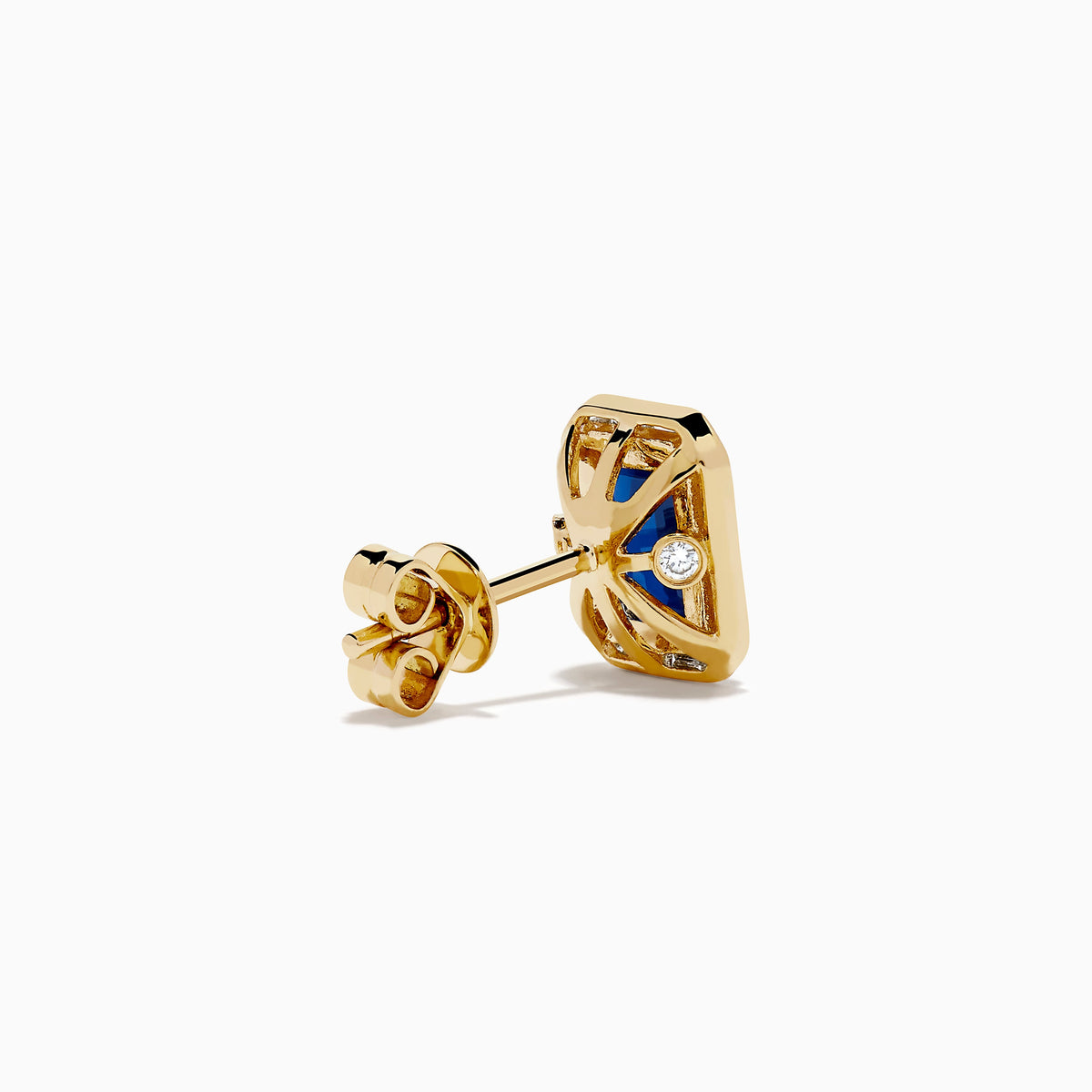 Blue Sapphire and Diamond Emerald-Cut Halo Stud Earrings in 14K Yellow Gold view 4