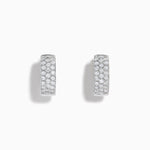 Diamond Three Row Pave Small Hoop Earrings in 14K White Gold