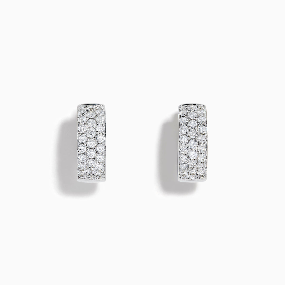 Diamond Three Row Pave Small Hoop Earrings in 14K White Gold