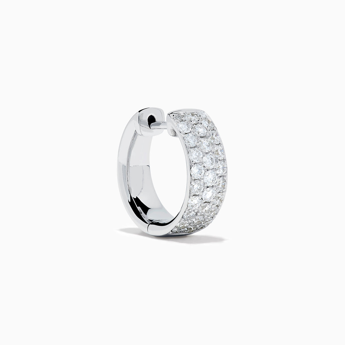 Diamond Three Row Pave Small Hoop Earrings in 14K White Gold view 3