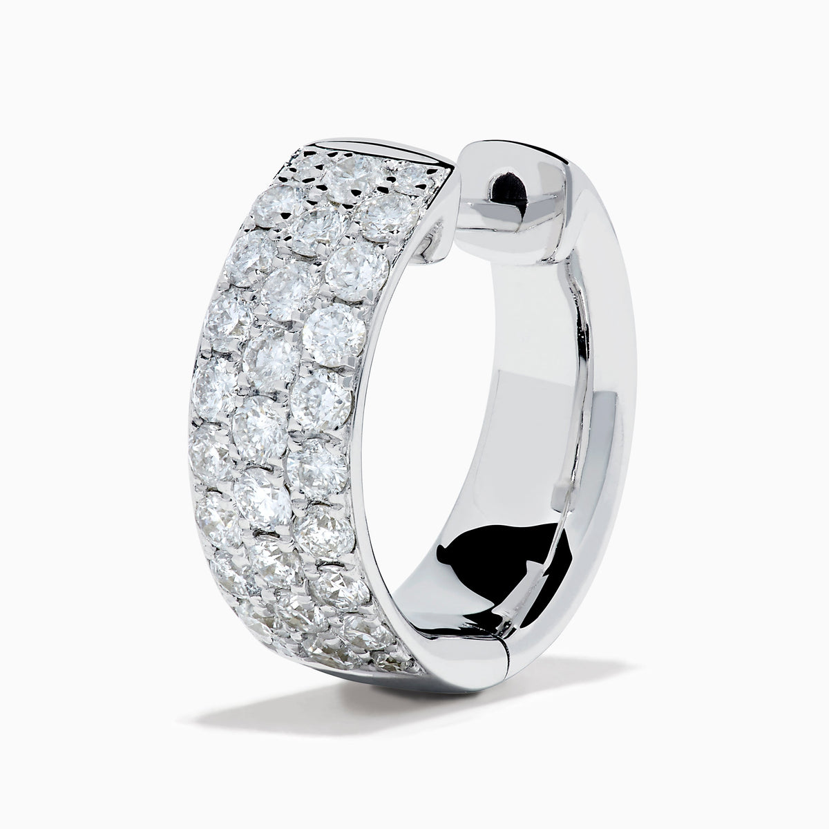Diamond Three Row Pave Small Hoop Earrings in 14K White Gold view 2