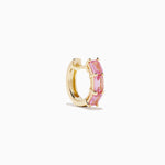 Pink Sapphire Three-Stone Huggie Earrings in 14K Yellow Gold view 3