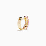 Pink Sapphire Three-Stone Huggie Earrings in 14K Yellow Gold view 4