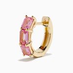 Pink Sapphire Three-Stone Huggie Earrings in 14K Yellow Gold view 2