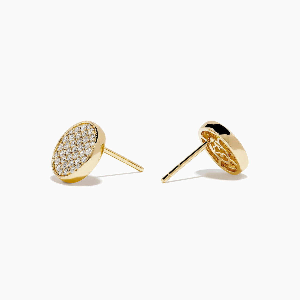 Diamond Disc Stud Earrings in 14K Yellow Gold view 2