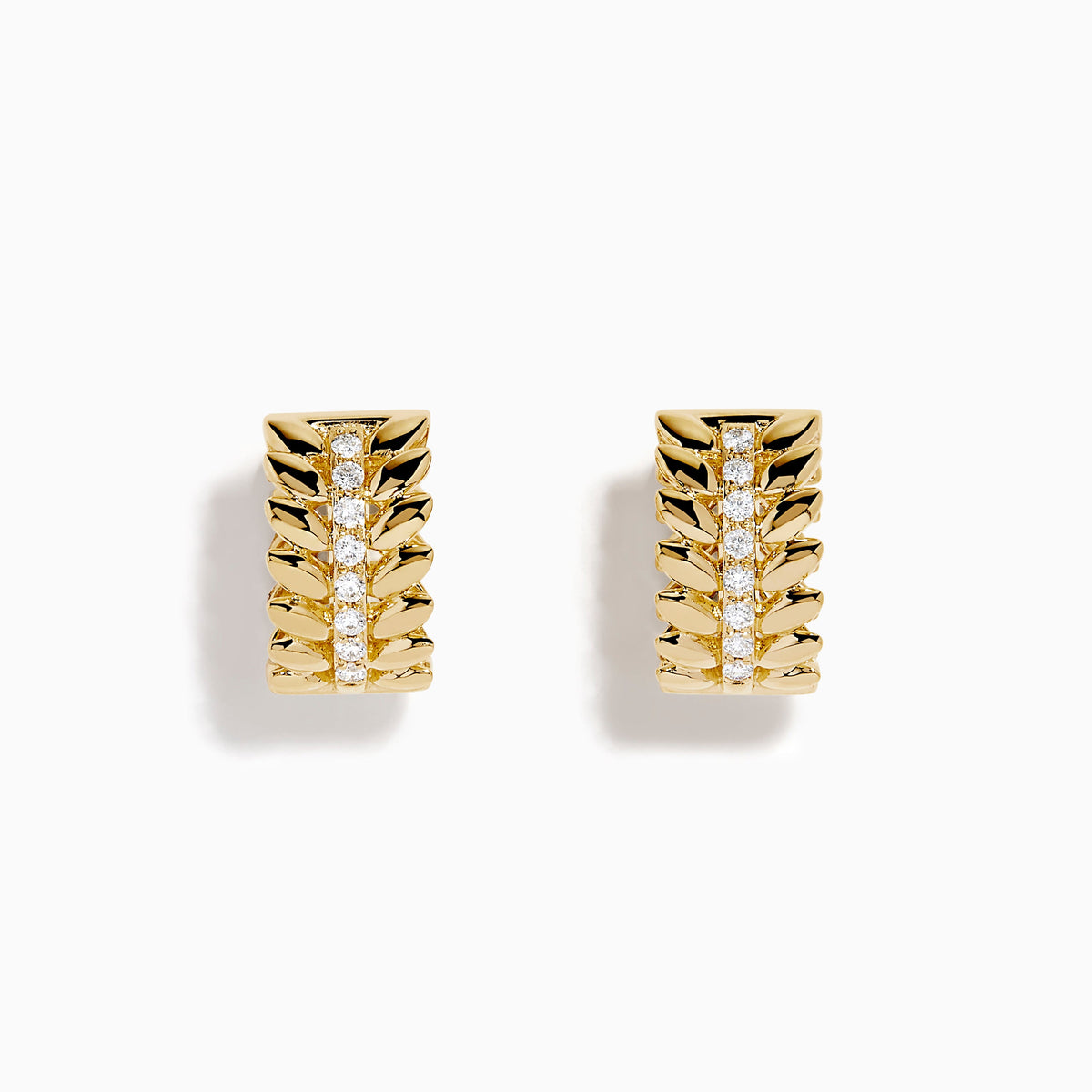 Diamond Laurel Leaf Mini Hoop Earrings in 14K Yellow Gold