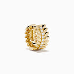 Diamond Laurel Leaf Mini Hoop Earrings in 14K Yellow Gold view 3