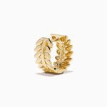 Diamond Laurel Leaf Mini Hoop Earrings in 14K Yellow Gold view 4
