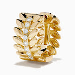Diamond Laurel Leaf Mini Hoop Earrings in 14K Yellow Gold view 2