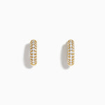 Diamond 3-Row Pavé Huggie Earrings in 14K Yellow Gold