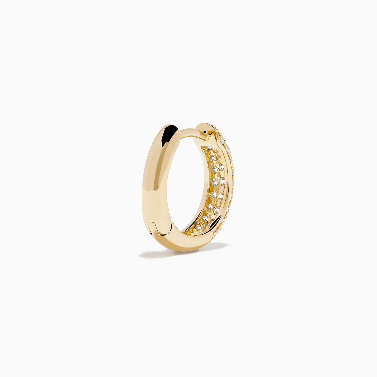 Diamond 3-Row Pavé Huggie Earrings in 14K Yellow Gold view 4