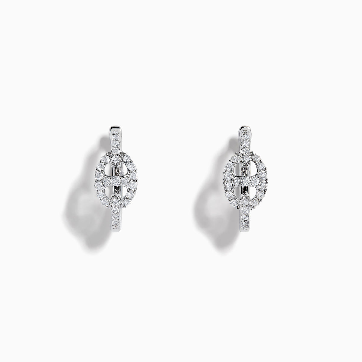 Diamond Link Mini Hoop Earrings in 14K White Gold