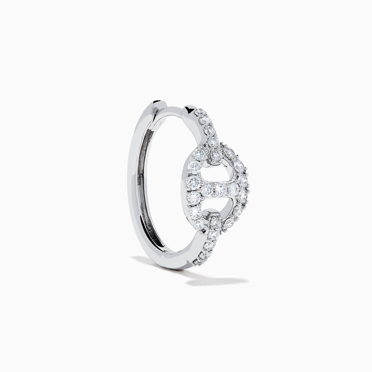Diamond Link Mini Hoop Earrings in 14K White Gold view 3