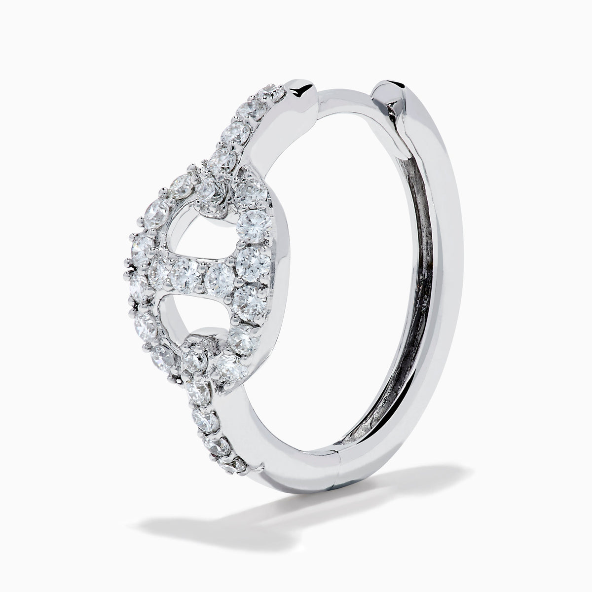 Diamond Link Mini Hoop Earrings in 14K White Gold view 2