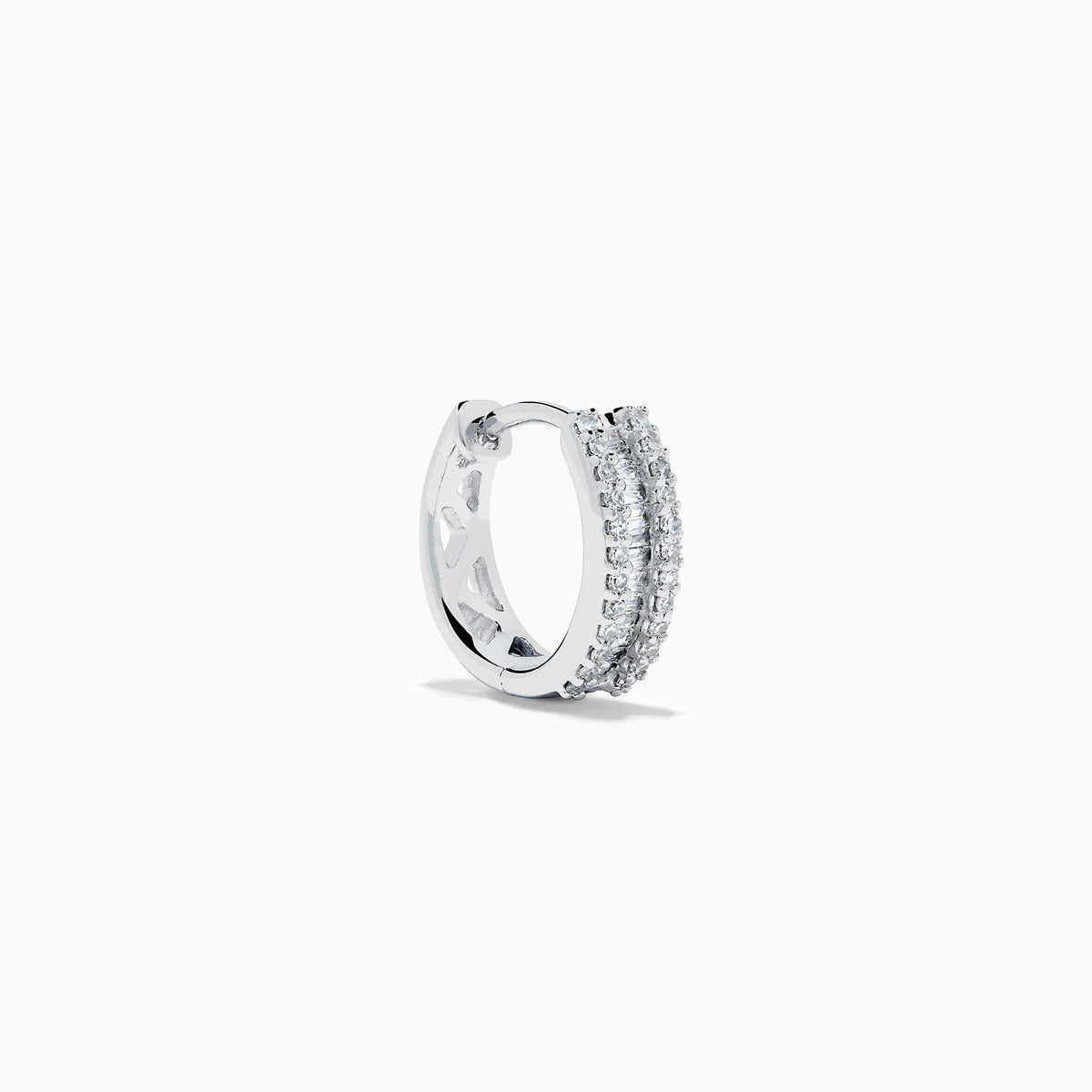 Diamond Triple-Row Channel-Set Huggie Earrings in 14K White Gold view 3