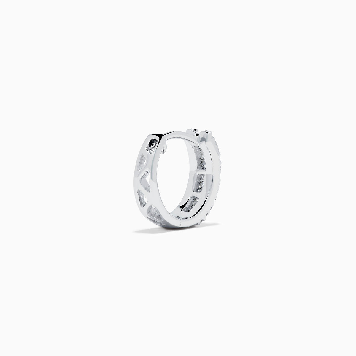 Diamond Triple-Row Channel-Set Huggie Earrings in 14K White Gold view 4