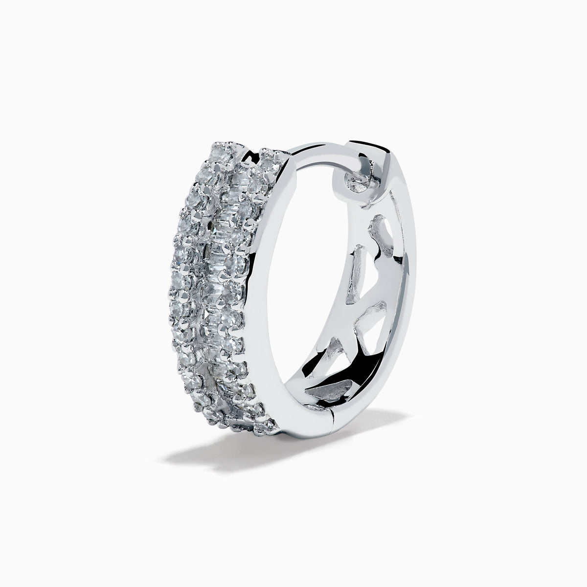 Diamond Triple-Row Channel-Set Huggie Earrings in 14K White Gold view 2