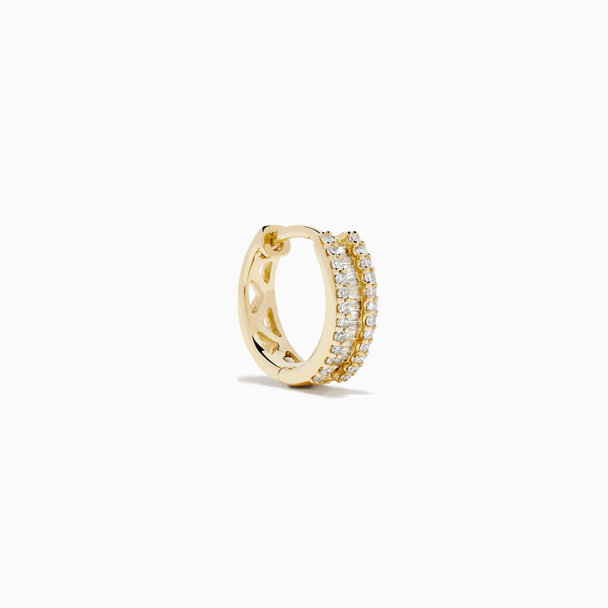 Diamond Triple-Row Channel-Set Huggie Earrings in 14K Yellow Gold view 3