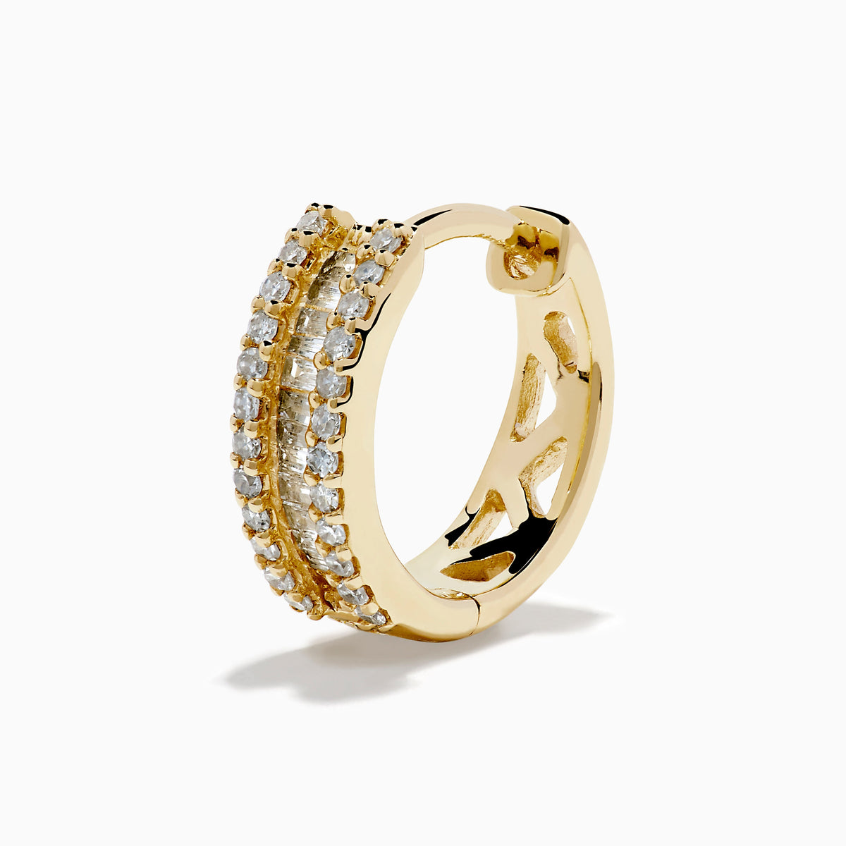 Diamond Triple-Row Channel-Set Huggie Earrings in 14K Yellow Gold view 2