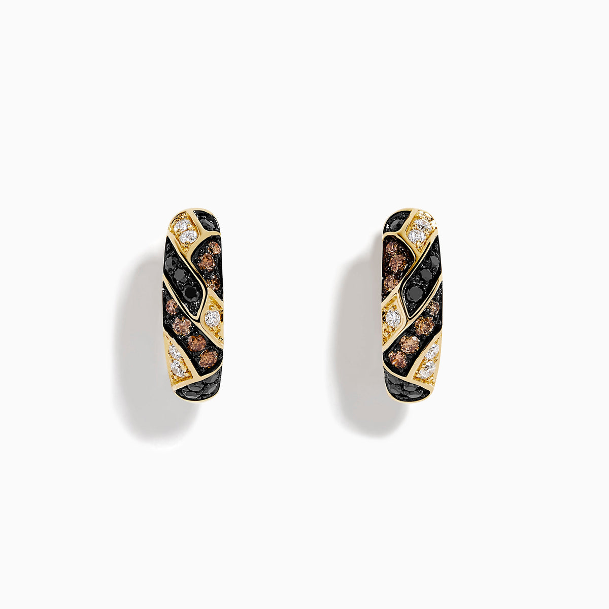 Espresso, Black and White Diamond Huggie Earrings in 14K Yellow Gold