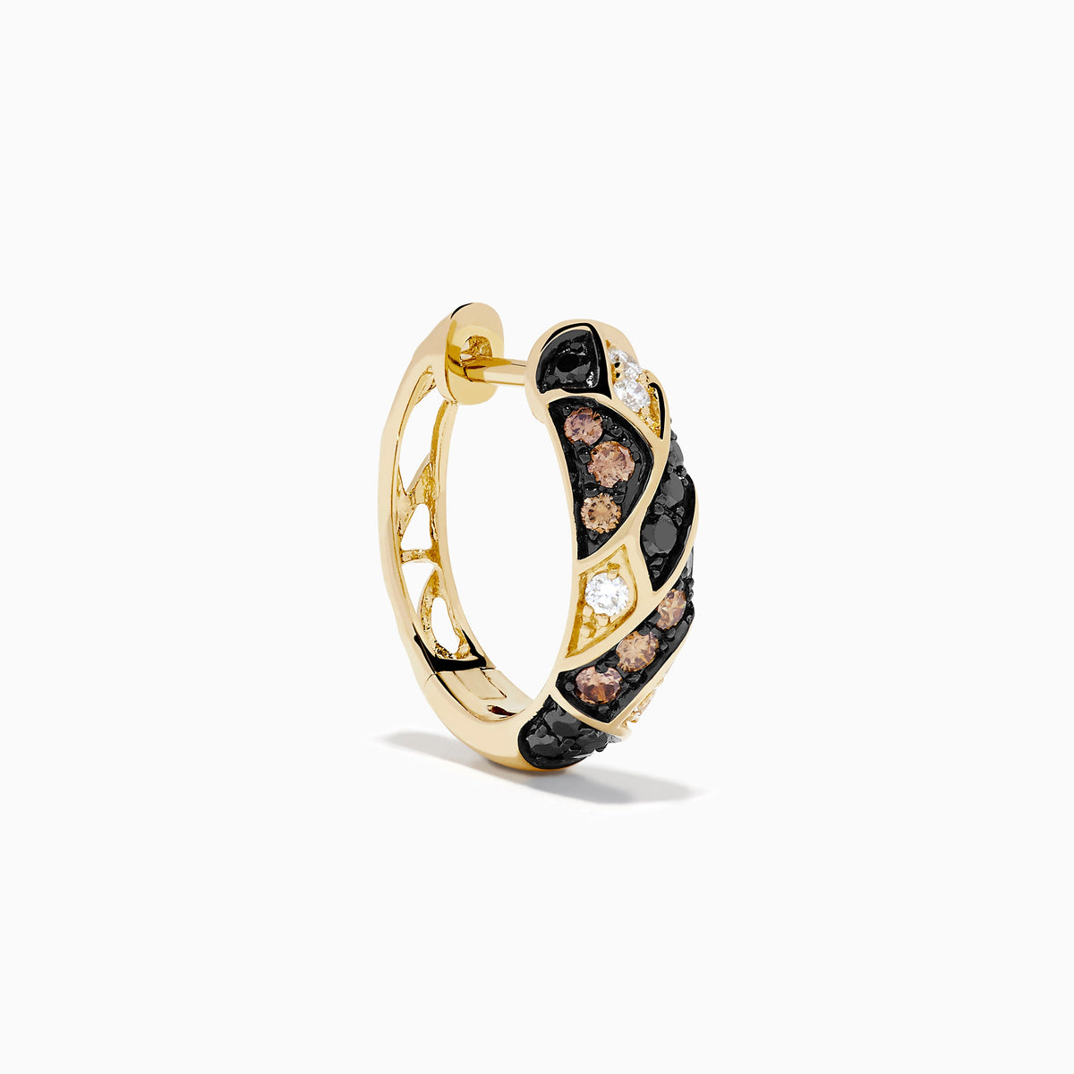 Espresso, Black and White Diamond Huggie Earrings in 14K Yellow Gold view 3