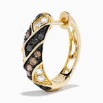 Espresso, Black and White Diamond Huggie Earrings in 14K Yellow Gold view 2