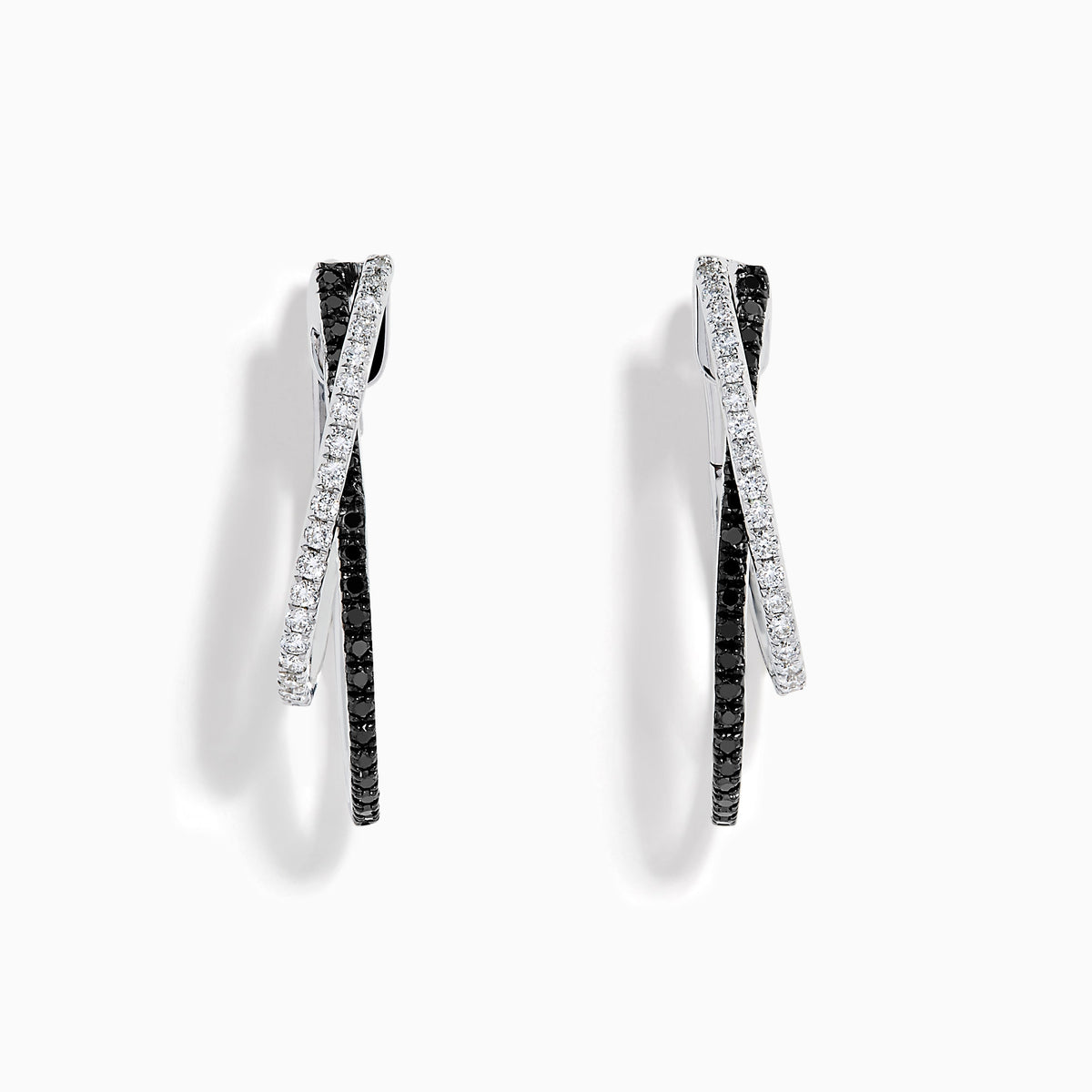 Black and White Diamond Crossover Pavé Earrings in 14K White Gold