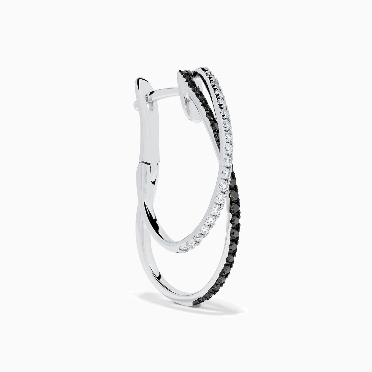 Black and White Diamond Crossover Pavé Earrings in 14K White Gold view 3