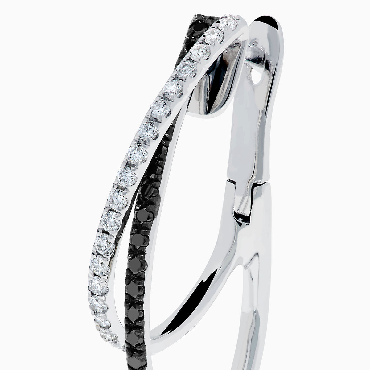 Black and White Diamond Crossover Pavé Earrings in 14K White Gold view 2