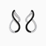 Black and White Diamond Vertical Infinity Earrings in 14K White Gold