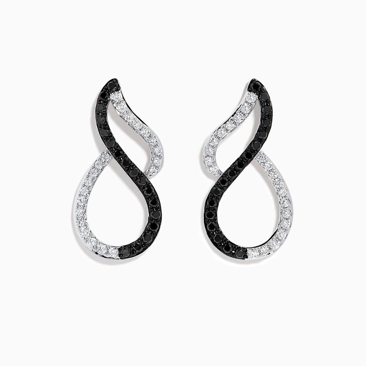 Black and White Diamond Vertical Infinity Earrings in 14K White Gold