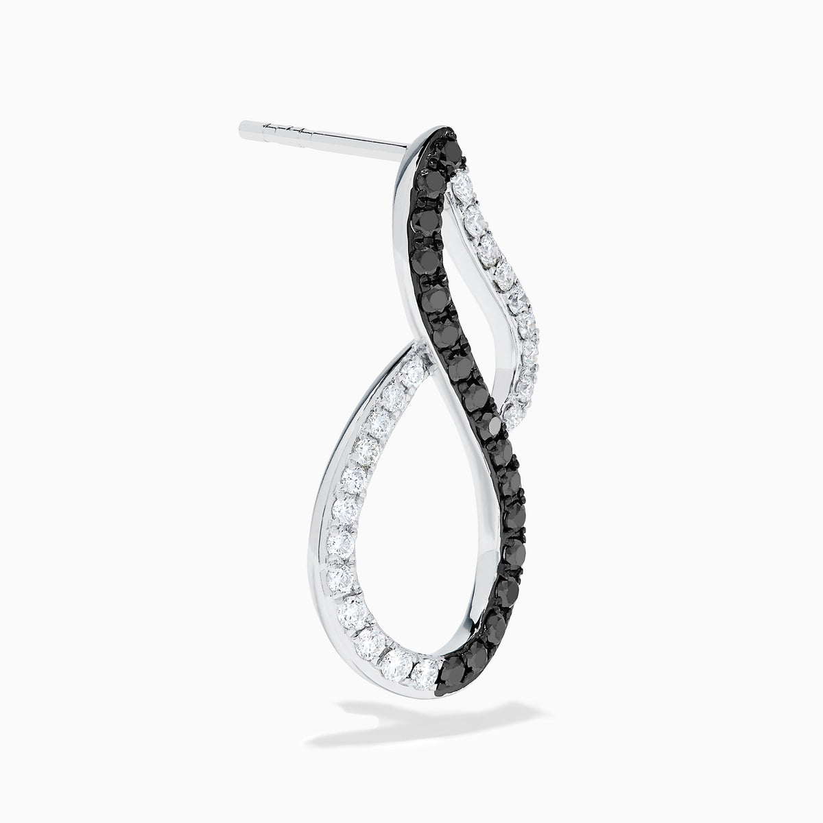 Black and White Diamond Vertical Infinity Earrings in 14K White Gold view 3