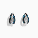 White and Blue Diamond Mini Hoop Earrings in 14K White Gold