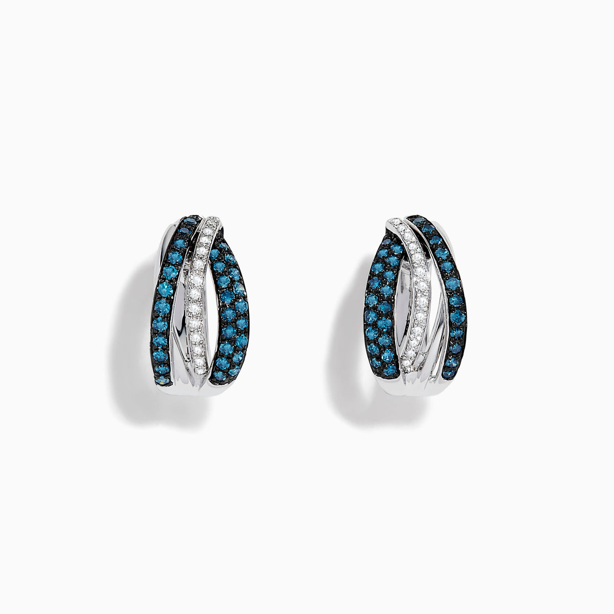 White and Blue Diamond Mini Hoop Earrings in 14K White Gold