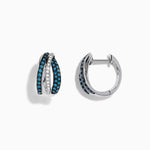 White and Blue Diamond Mini Hoop Earrings in 14K White Gold view 2