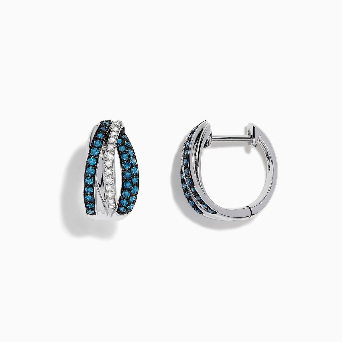 White and Blue Diamond Mini Hoop Earrings in 14K White Gold view 2