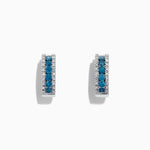 Blue & White Diamond Hoop Earrings in 14K White Gold, 0.92 ctw