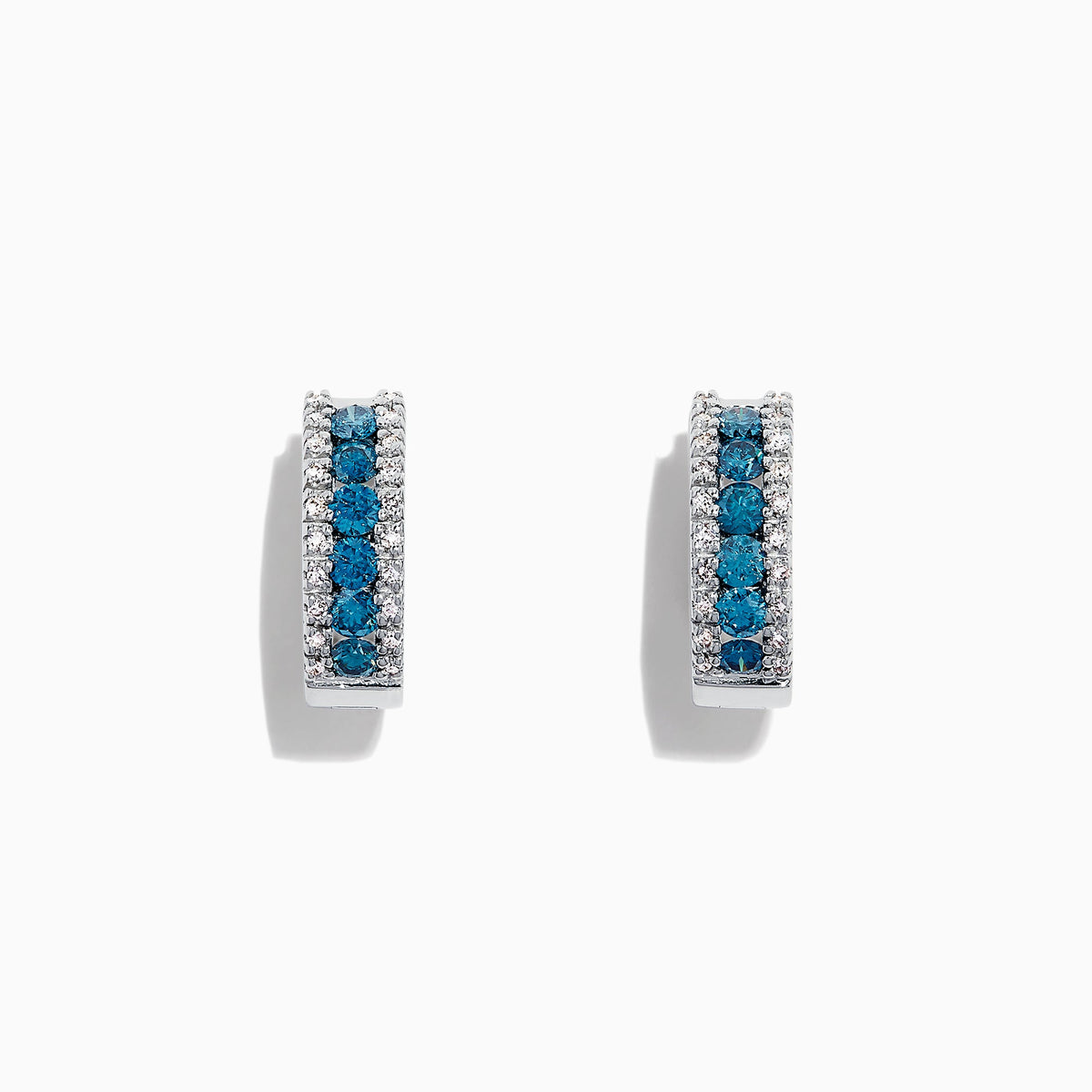 Blue & White Diamond Hoop Earrings in 14K White Gold, 0.92 ctw